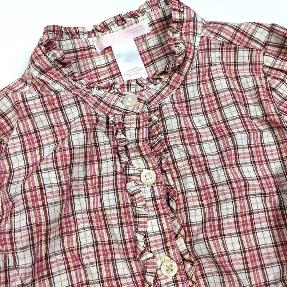 Janie and Jack Shirt Girls Sz 5T Red Plaid Button Down Ruffle Christmas Holiday